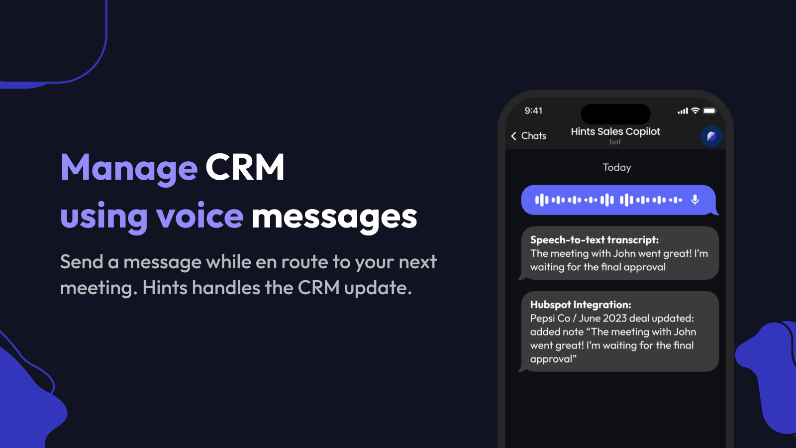 Manage CRM with voice messages in WhatsApp or Telegram